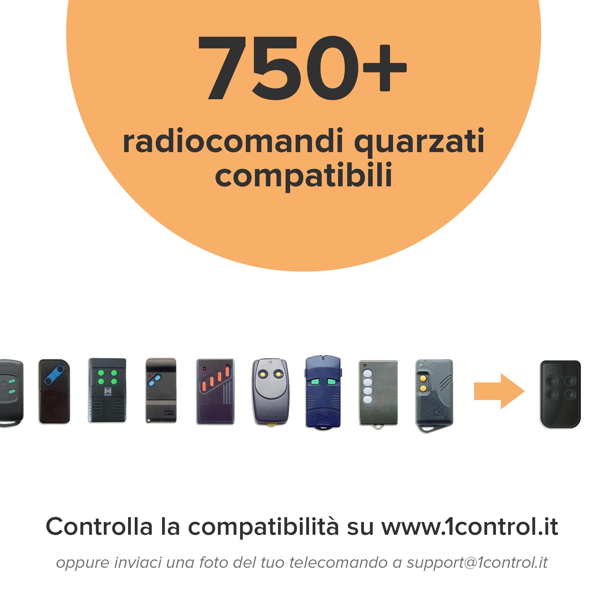 1Control QZERO, Radiocomandi Universali Quarzati a 4 Tasti. Sostituisce fino a 4 telecomandi Quarzati da 21 MHz a 47 MHz, anche di marche e frequenze diverse. Bianco - Made in Italy (Nero)