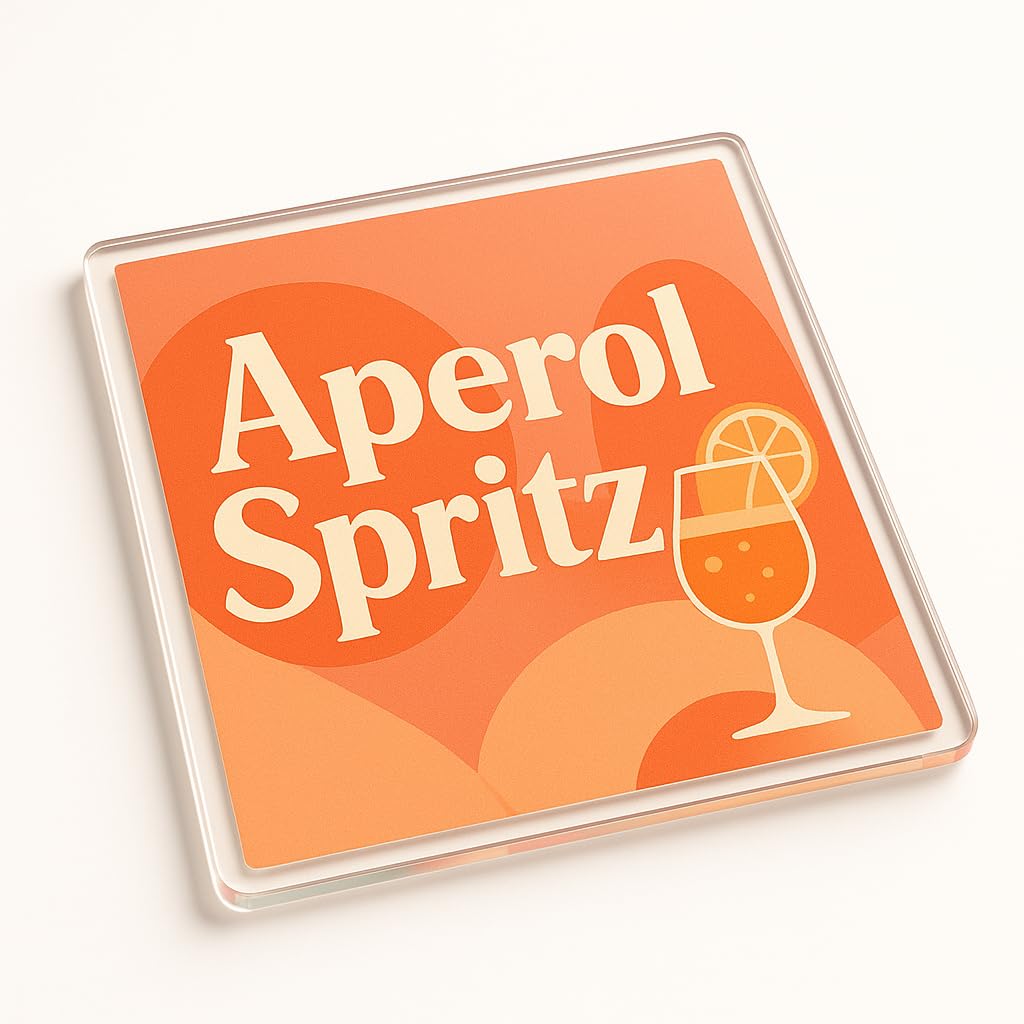 The Plum Penguin Spritz Bubbles Classic Cocktail Acrylic Coaster Gift - Retro Cocktail Lounge Decor With Vintage Mid-Century Modern Aperol Spritz Style Design