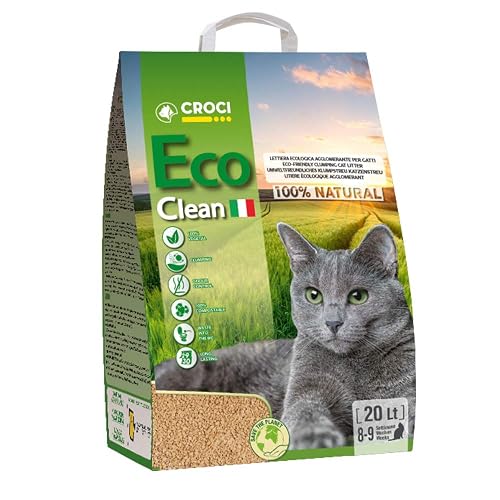 Croci Eco Clean Litter 20 L - Arena Aglomerante Para Gatos, Biodegradable, Descarga En El Inodoro, 100%…