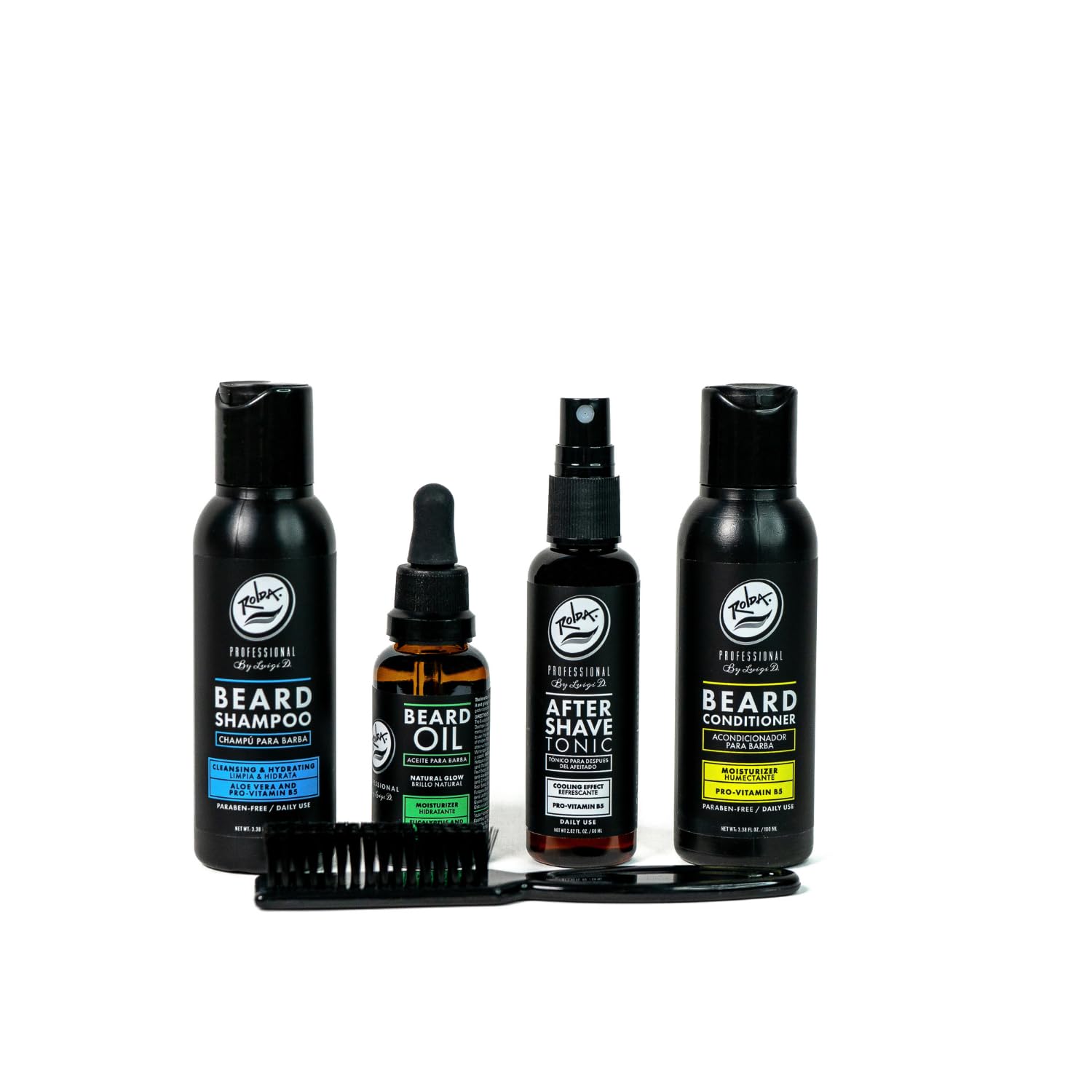 Rolda Beard Care Kit For Men – Beard Grooming Set Includes Beard Shampoo, Beard Conditioner, After Shave, Beard Oil, And Mixed Boar Hair Beard Brush – Beard Care For Sensitive Skin