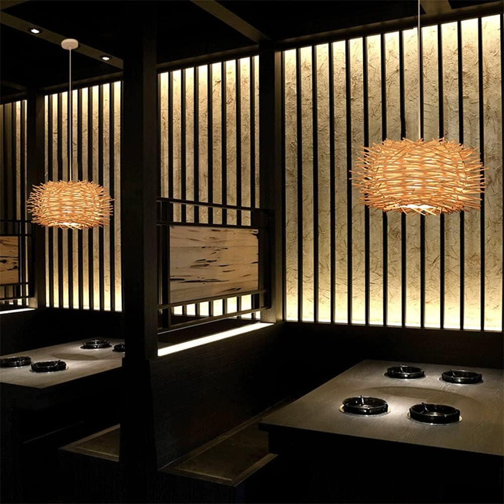 Lampadario a Forma di Nido d'uccello con Cestino in Rattan, Confezione da 1, Illuminazione a Sospensione Intrecciata in Stile Rustico, apparecchio di Illuminazione in Vimini