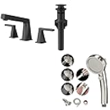 MIAOHUI Widespread Bathroom Sink Faucet (Matte Black) & MIAOHUI Shower Head with On Off Switch (Brushed Nickel)