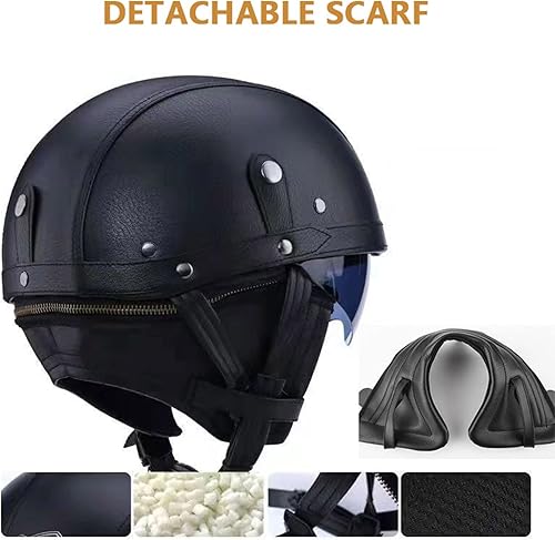Miniatura 3 de Casco retro de motocicleta de calle, para hombres y mujeres, clásico, vintage, cara abierta, de cuero, medio casco certificado por DOT para Cruiser,