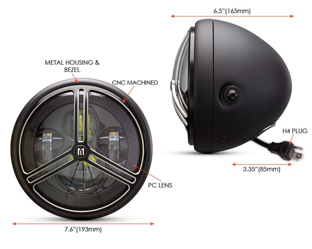 Alchemy Parts Faretto LED Moto 7 Pollici Con Staffe Per Forcelle 32-40 Mm - Omologato, Abbagliante/Anabbagliante, 3800 Lumen - 4