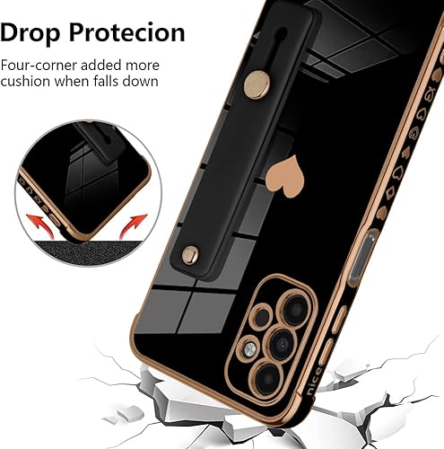 Miniatura 2 de BITOBE Funda diseñada para Samsung A13 4G, diseño de corazones negros para mujeres, niñas, hombres, chapado de lujo con soporte de correa,