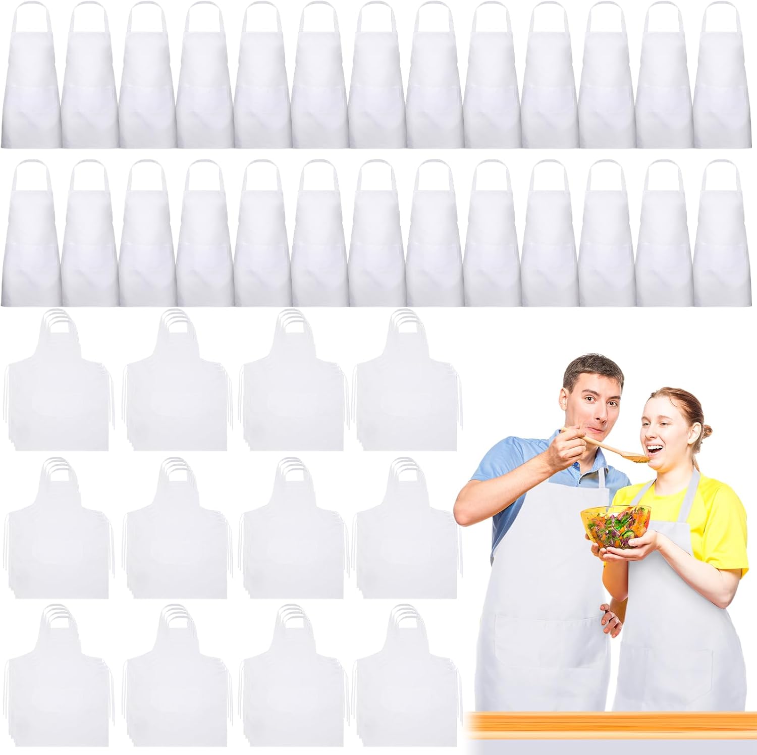 Bonuci Plain Bib Aprons Bulk Unisex Painting Kitchen Apron with 2 Pockets for Adult Women Chef Cooking