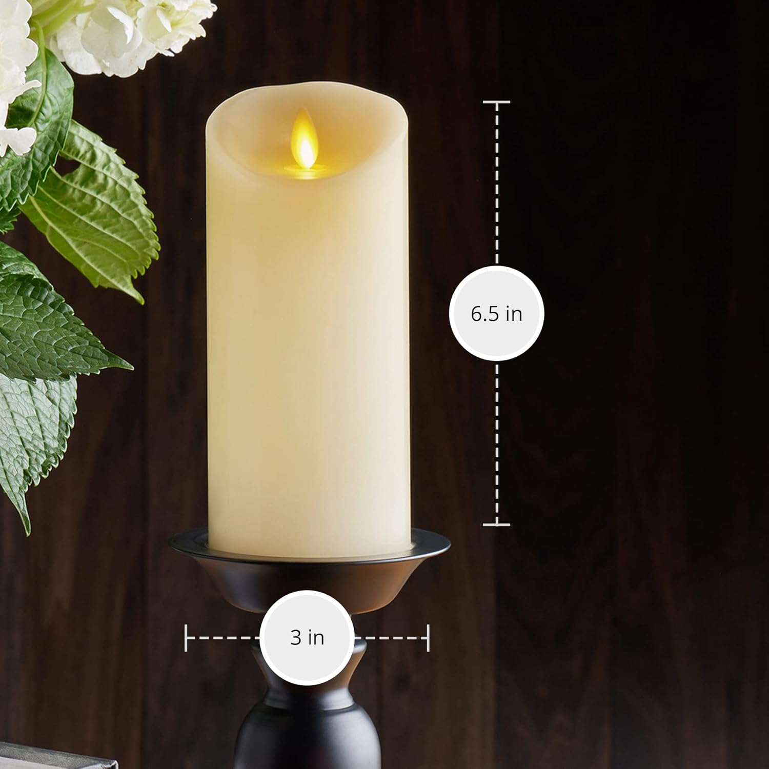 Luminara Flameless LED Battery Operated Ivory Pillar Candle, Flickering Realistic Moving Flame, 3" x 6.5" Real Wax Indoor Home Bathroom Decor Candle