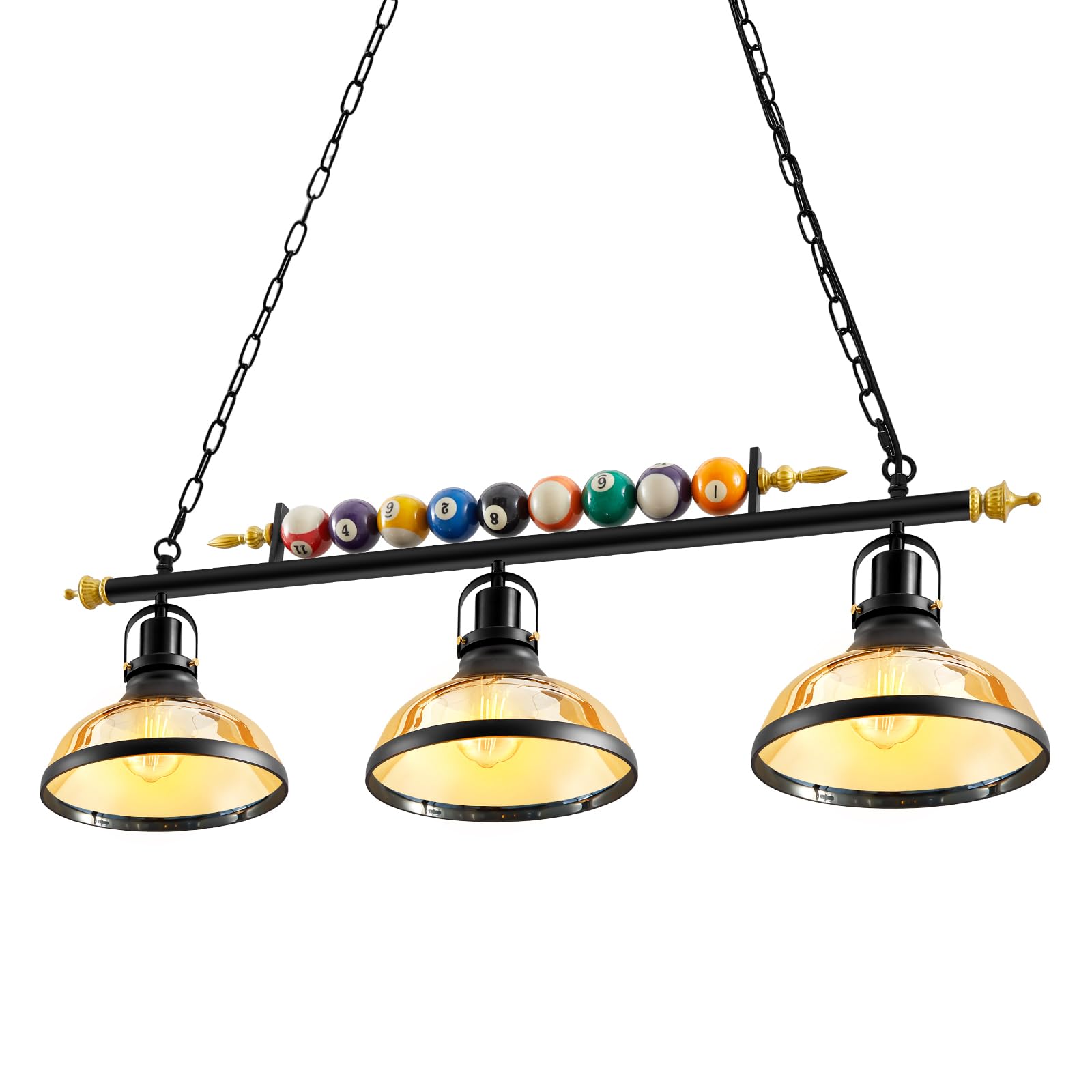 Photo 1 of Rossesay Adjustable Pool Table Lights for 7'-8' Billiard Light Hanging Pool Table Light Fixture Lighting Pendant Lamp with Glass Shades for Game Rooms (Bulb Not Included)(3 Lights)