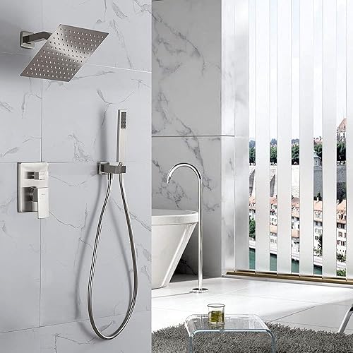 Miniatura 16 de Sistema de ducha con ducha de mano, juego de grifo de ducha de lluvia con cabezal de ducha de 10 pulgadas y sistema de ducha de mano montado