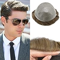 Vista 14 de Tupé para hombre, pieza de cabello humano real, sistema de reemplazo para hombres, piel ultrafina, tupé, línea capilar natural, tupé para hombre, 3#