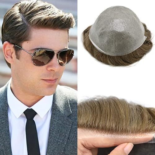 Miniatura 14 de Tupé para hombre, pieza de cabello humano real, sistema de reemplazo para hombres, piel ultrafina, tupé, línea capilar natural, tupé para hombre, 3#