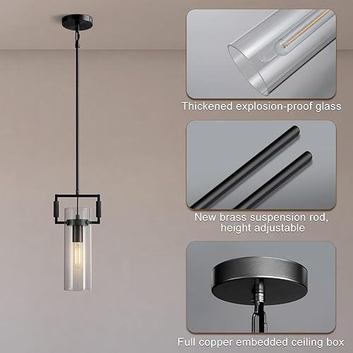 Miniatura 3 de Luces colgantes negras para isla de cocina, moderna lámpara colgante de cristal, iluminación colgante de cocina de 12 pulgadas sobre la isla, luces