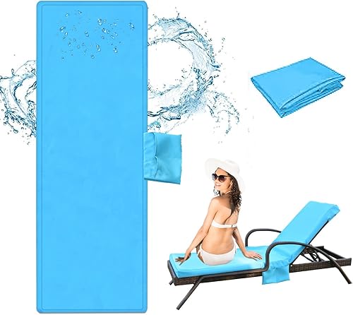 Outdoor Chaise Lounge Cushion Covers Only (Not Includes Cushion), 80x26x3 Inch Patio Cushion Slipcovers Waterproof Anti-Slip Lounge Chair Replacement Cover with Zipper Ties for Patio Pool (Blue)