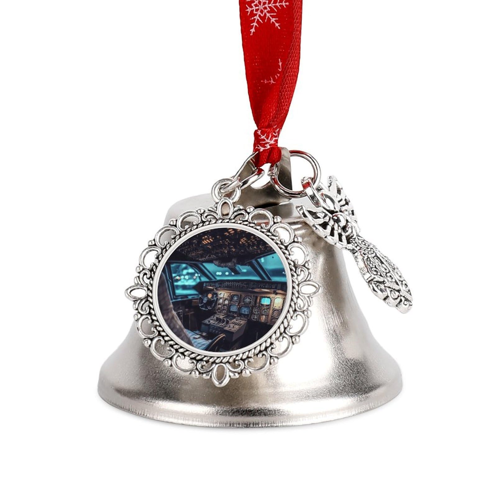 Airplane Bell Ornament Red Ribbon for Christmas Tree Holiday Decoration Personality Believe Bell Ornaments Sleigh Bells for Winter New Year Party Supplies