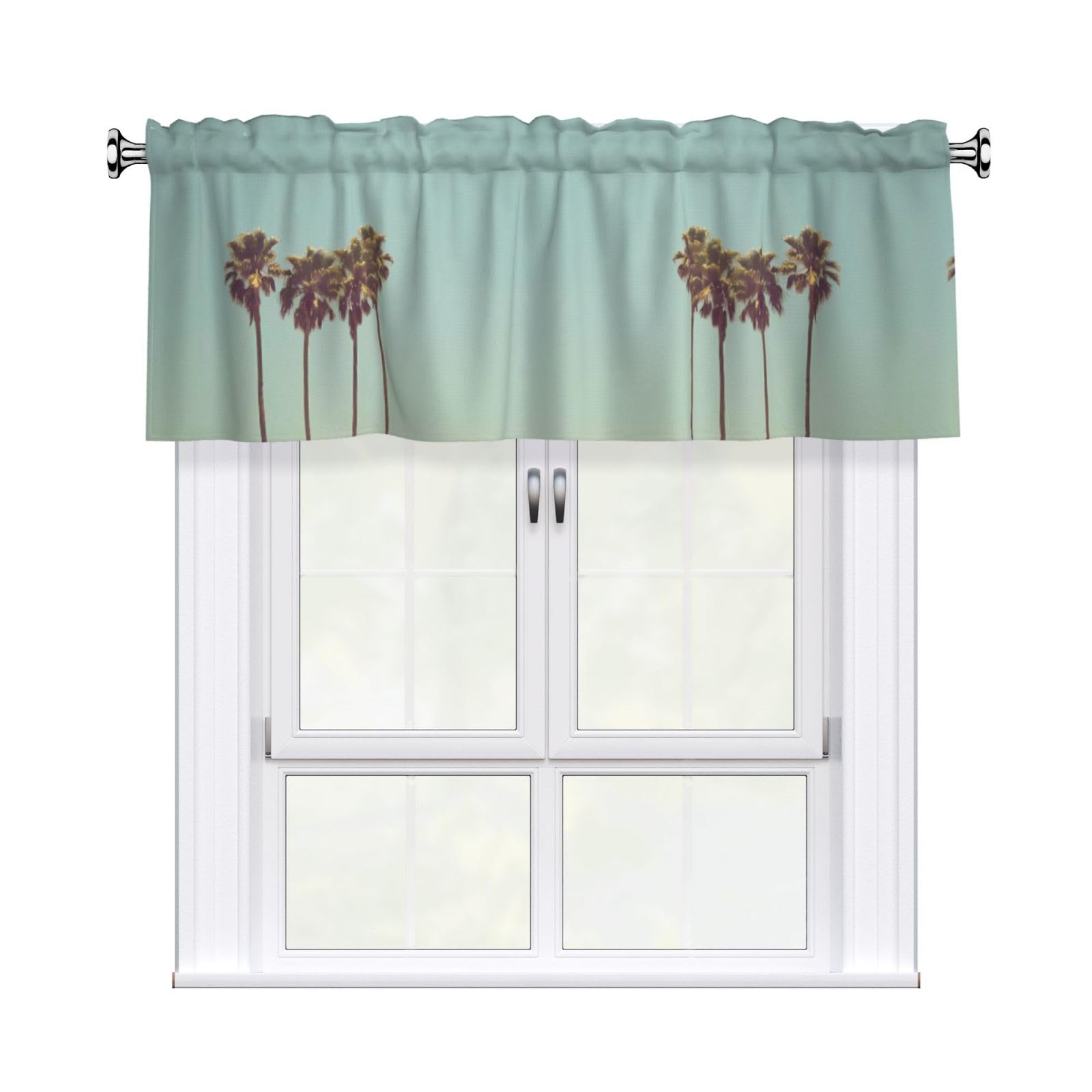 HJFCZH Palm Tree Prints Curtain Valance 54x18in - Peach Skin Kitchen Window Layer, Filtered Light & Quick-Install Rod Pocket Cover