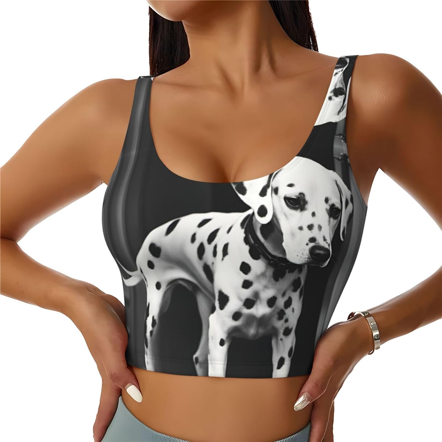 Dalmatian Print Sports Bra for Women,Padded,Racerback,Perfect for Yoga,Workout and Running
