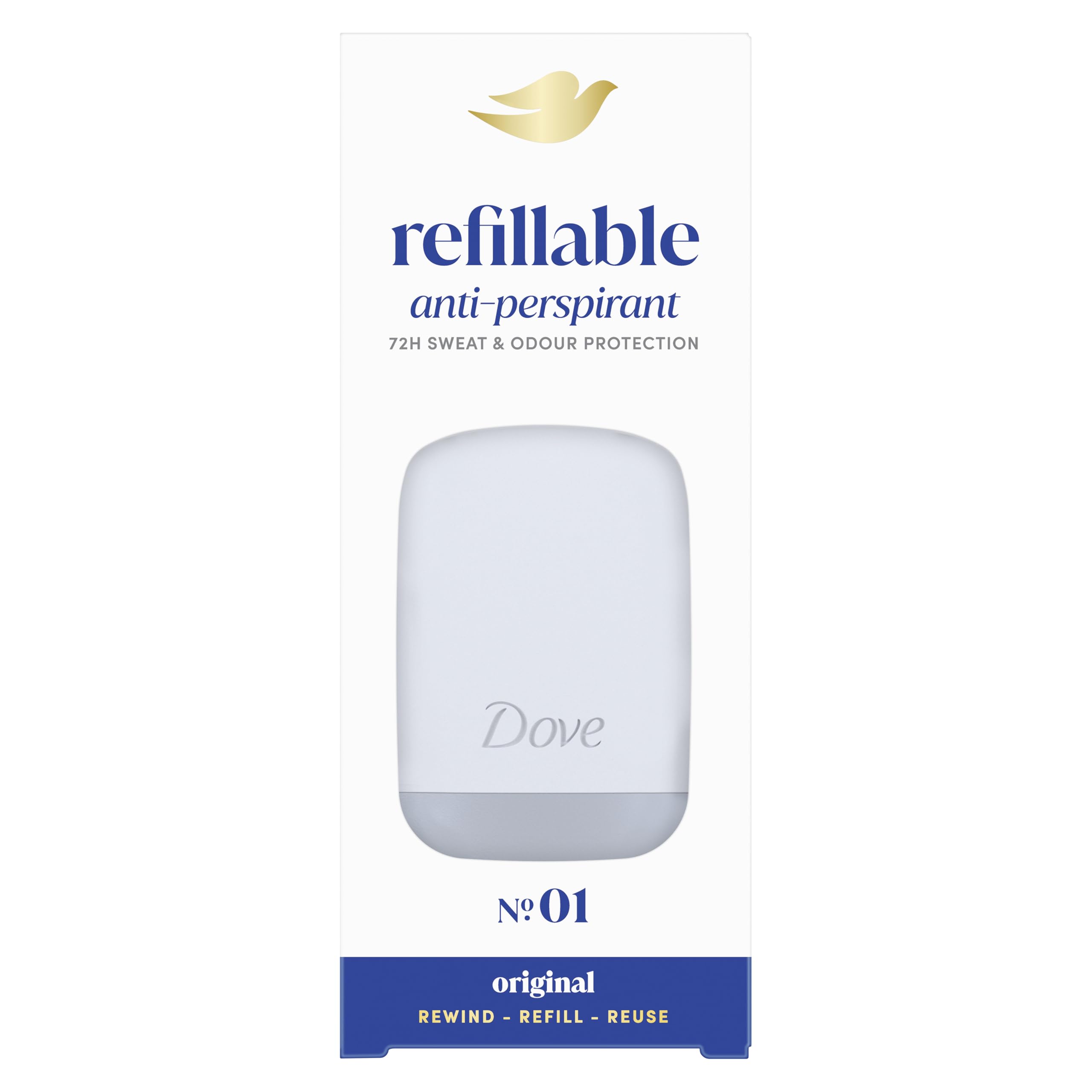 Dove Original Anti-Perspirant Starter Kit deodorant styled to last with 72h odour protection, with Dove's signature care, dermatologically tested 1 x case, 1 x 35 ml refill