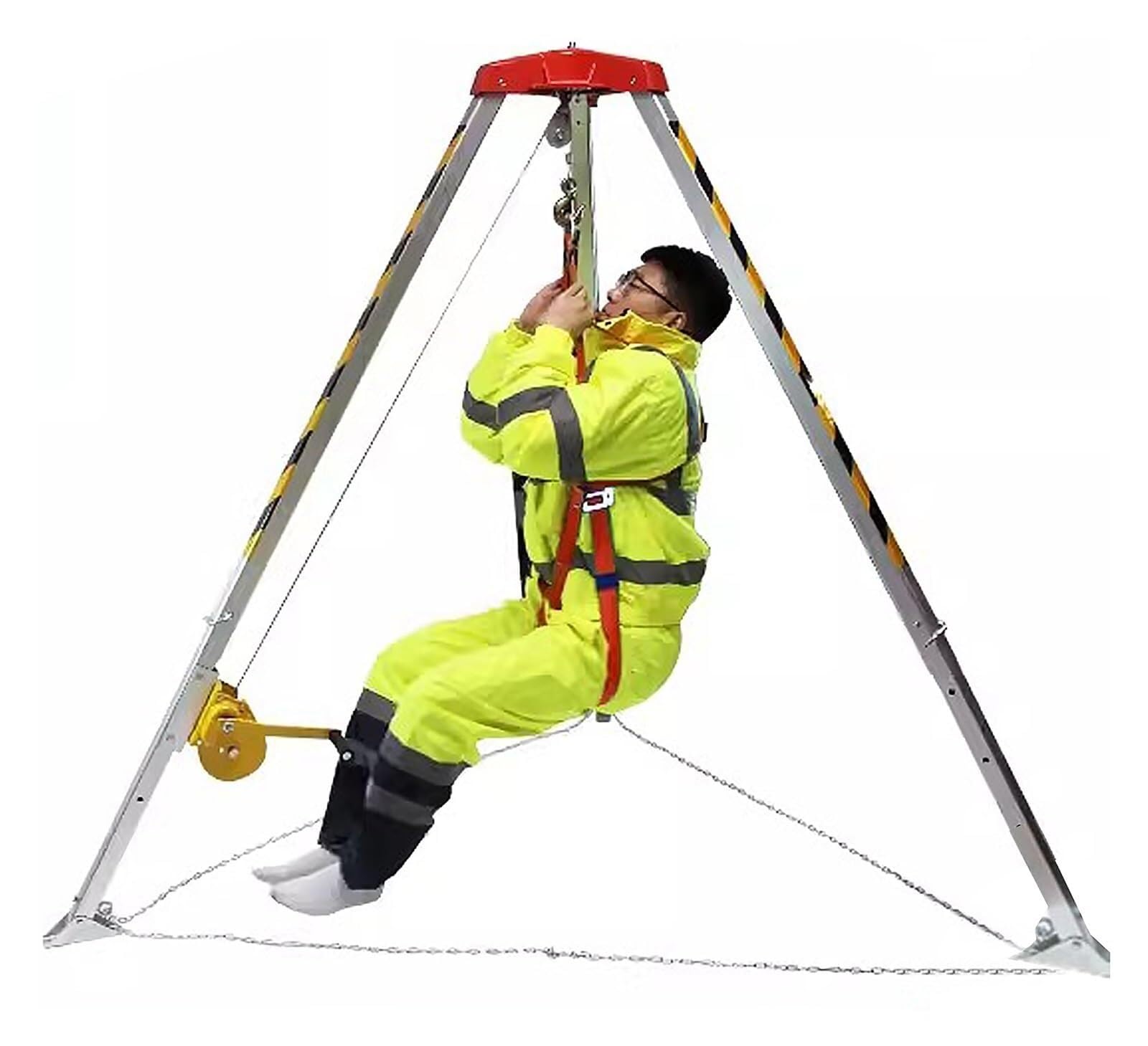 Heavy-Duty Fall Protection Kit with Tripod 544.3 kg Winch Rescue System for Confined Spaces Emergency Recovery in Basements Sewers and Shafts