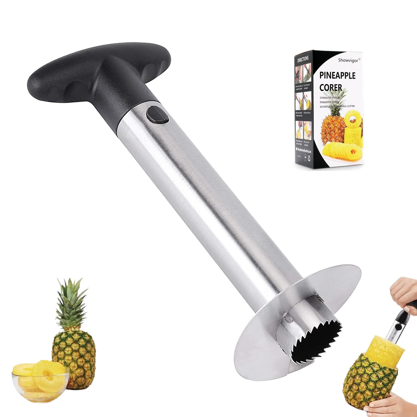 Coupe Ananas Découpe Ananas Éplucheur Acier Inoxydable pour Anneaux de Fruits Noir