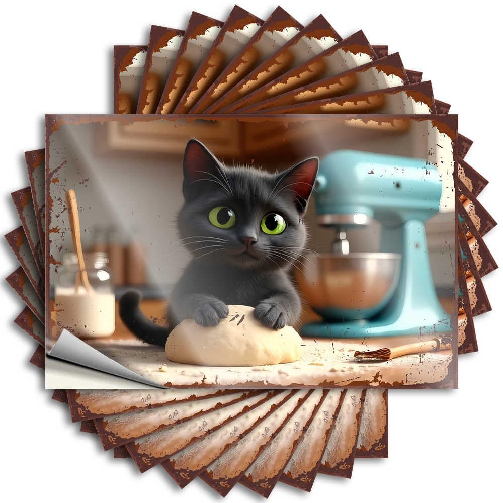 Saying Punk Vinyl Decals, At Home Decor Waterproof Wall Stickers for Water Bottle | Curious Kitten in The Kitchen with Dough Perfect for Darts Laptop Decor(12X18CM)