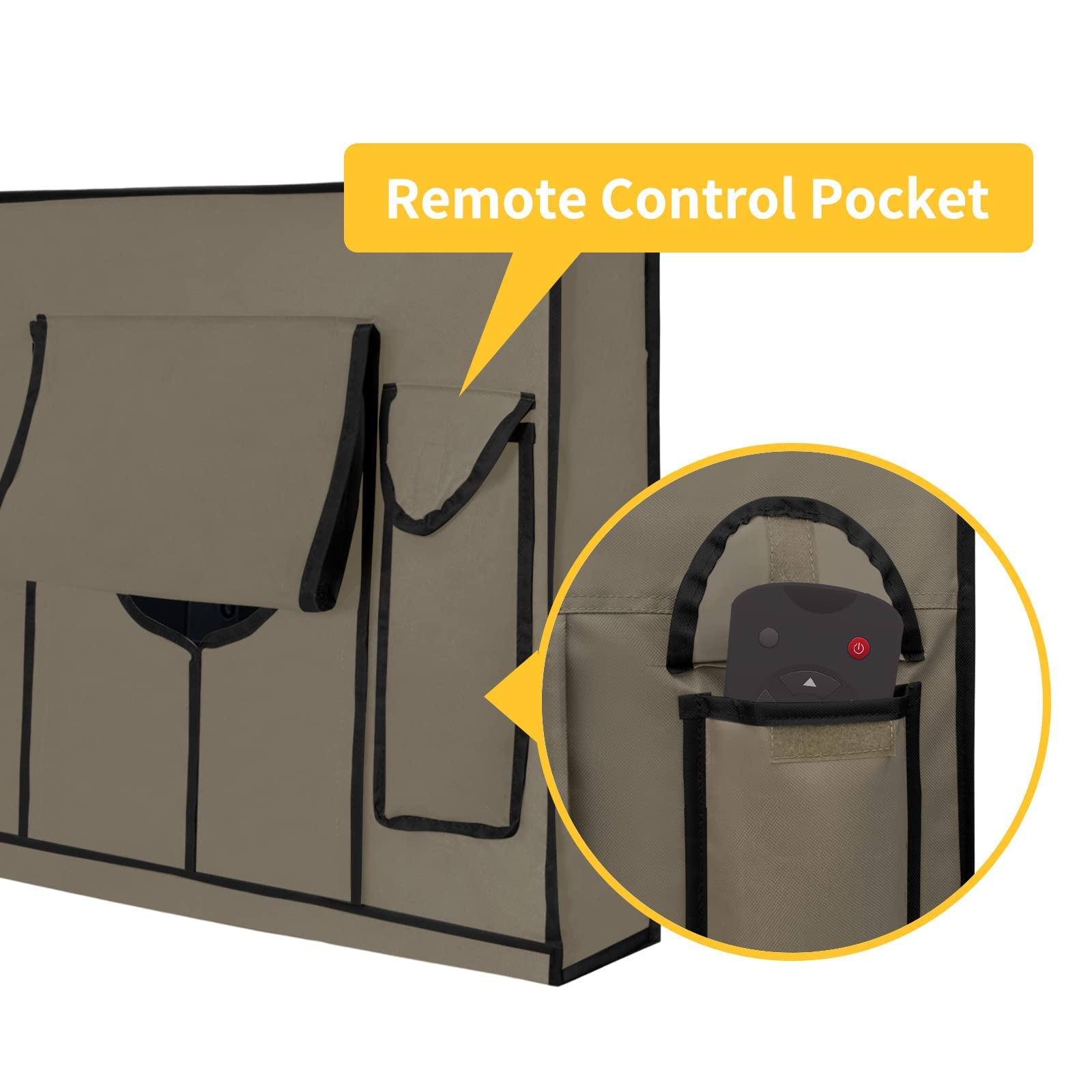 Copertura impermeabile per TV da 50 a 52 pollici con copertura inferiore, tessuto spesso, antipolvere e resistente alle intemperie con tasca per telecomando, cammello