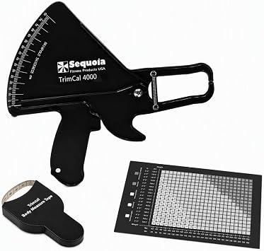 Sequoia Trimcal 4000 Body Fat Caliper with Tape Measure - Precision Dual-Sided Design for Fitness Tracking - Color Black & Black