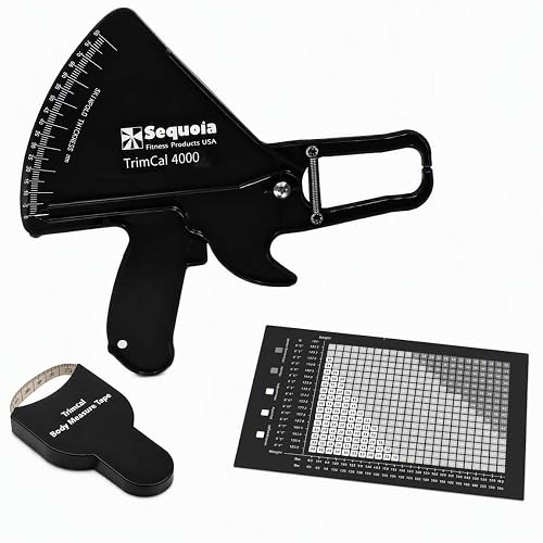 Sequoia Trimcal 4000 Body Fat Caliper with Tape Measure - Precision (Dual-Sided Design) for Fitness Tracking - Color Black & Black