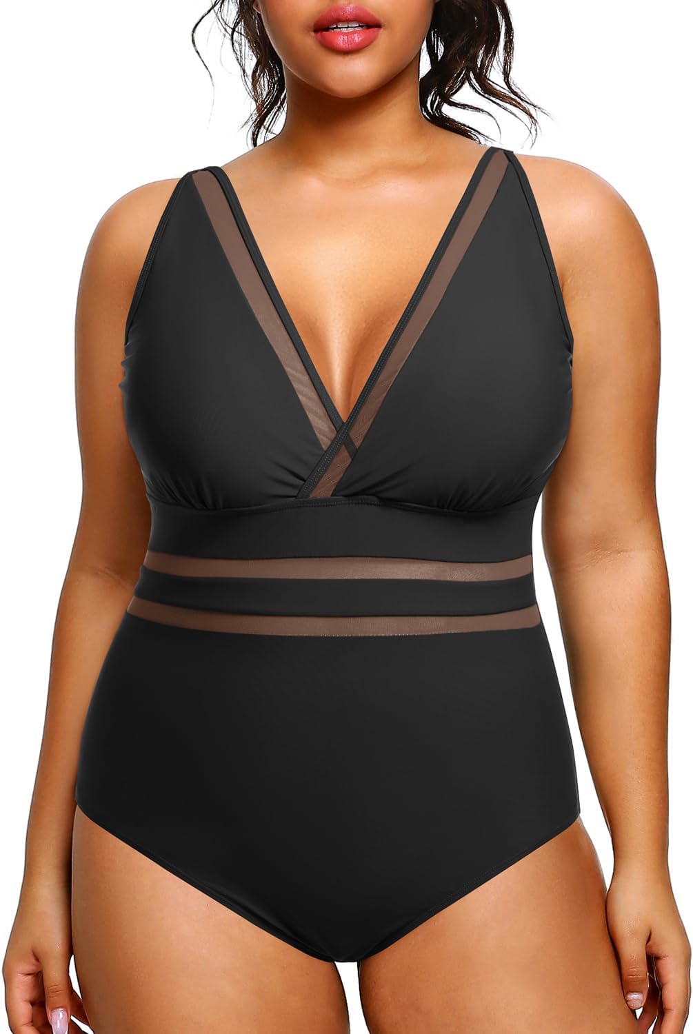 Daci Women Plus Size One Piece Swimsuits Sexy V Neck Bathing Suit Hollowed Out Swimwear