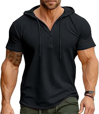 Mens Short Sleeve Hoodies Fitness Hoodie Tee, Gym Running Performance Casual T-Shirt