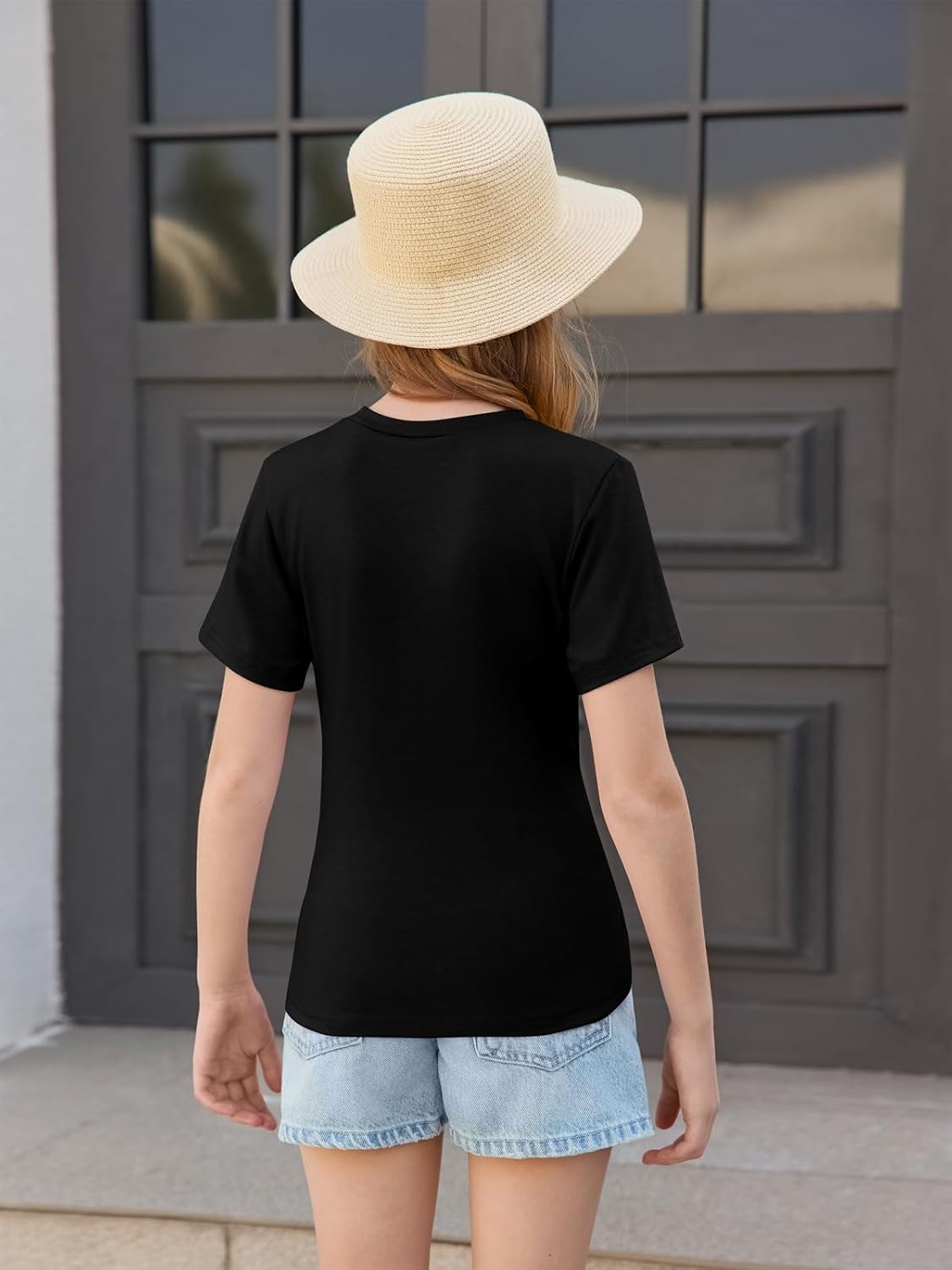 Haloumoning Girls Short Sleeve T Shirts Kids Ruched Side Slim Fit Tops Casual Crewneck Tees 5-14 Years - Image 5