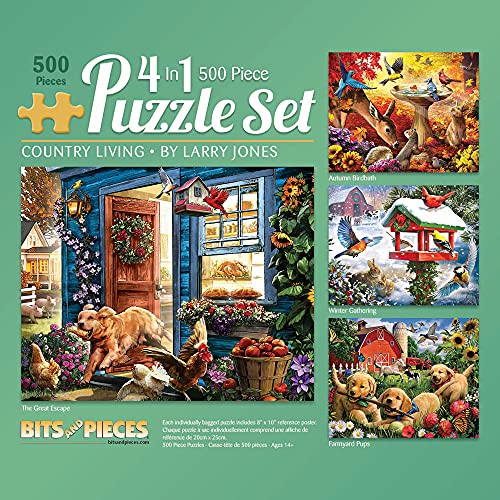 Bits and Pieces – 4-in-1 Multi-Pack – 500 Piece Jigsaw Puzzles for Adults – 500 pc Puzzle Set Bundle by Artist Larry Jones – 18″ x 24″