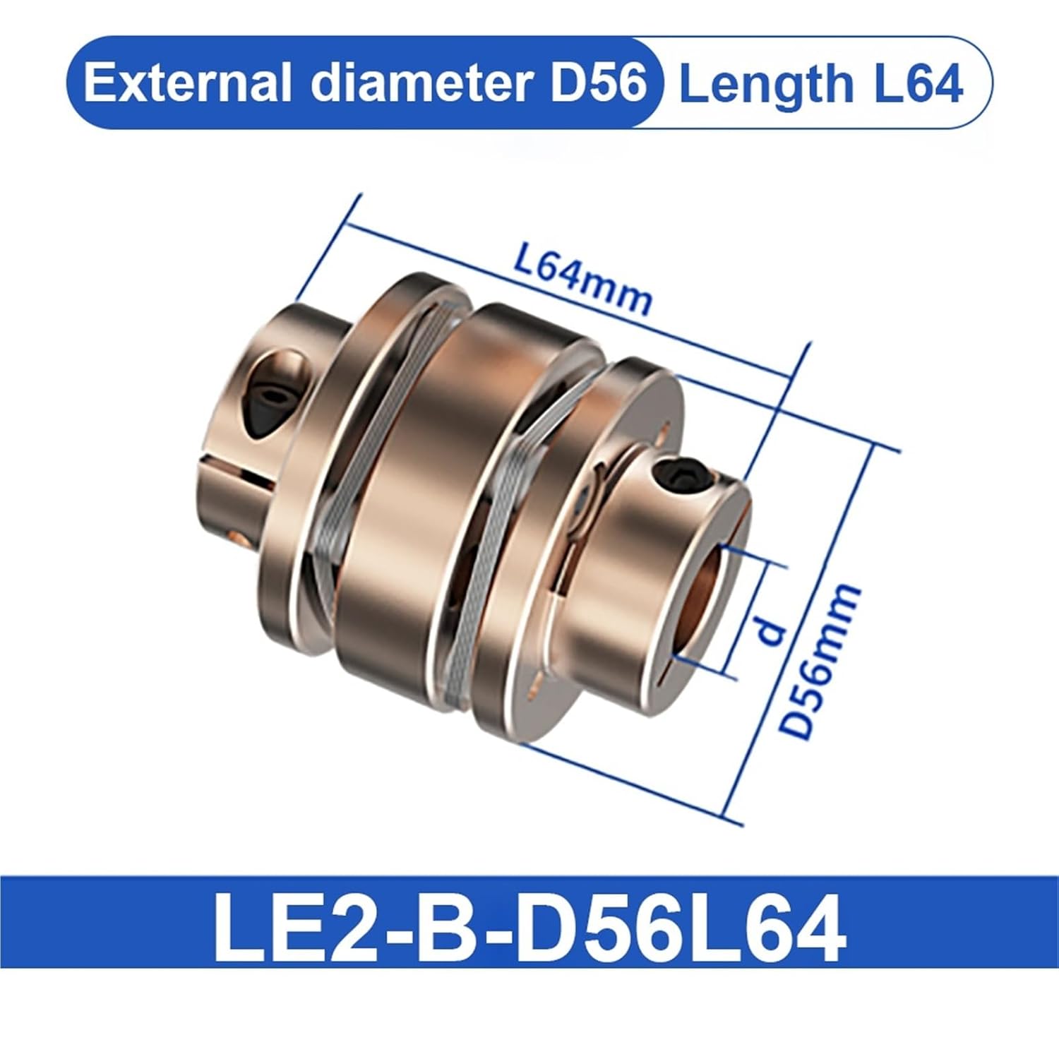 Flange Coupling LE D56L45/64 Flexible Motor Shaft Coupler Aluminium Diaphragms Universal Joint 1Pcs(LE2-B-D56L64-15X15)