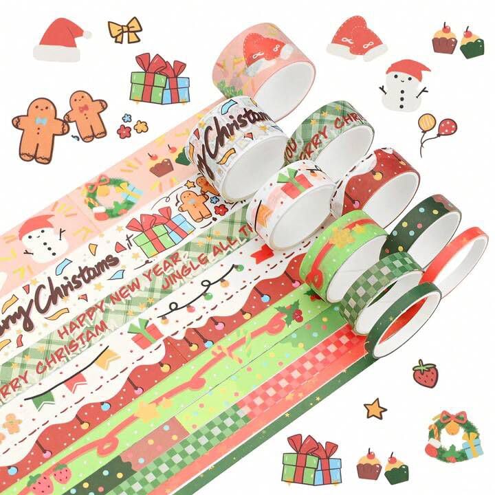 1 set Christmas Washi Tape, Christmas Pattern DIY Decorative Tape for Kids, Santa Snowman Stocking Novelty Stationery, Kids Stocking Fillers, For Christmas Party Favor