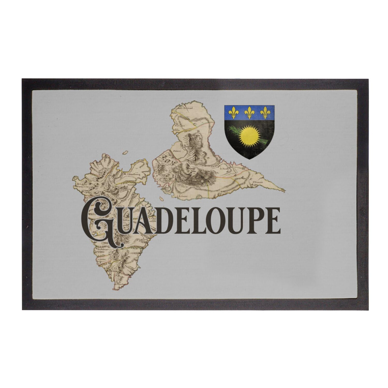 Paillasson gris 60x40cm tapis entrée Guadeloupe 971 carte ancienne