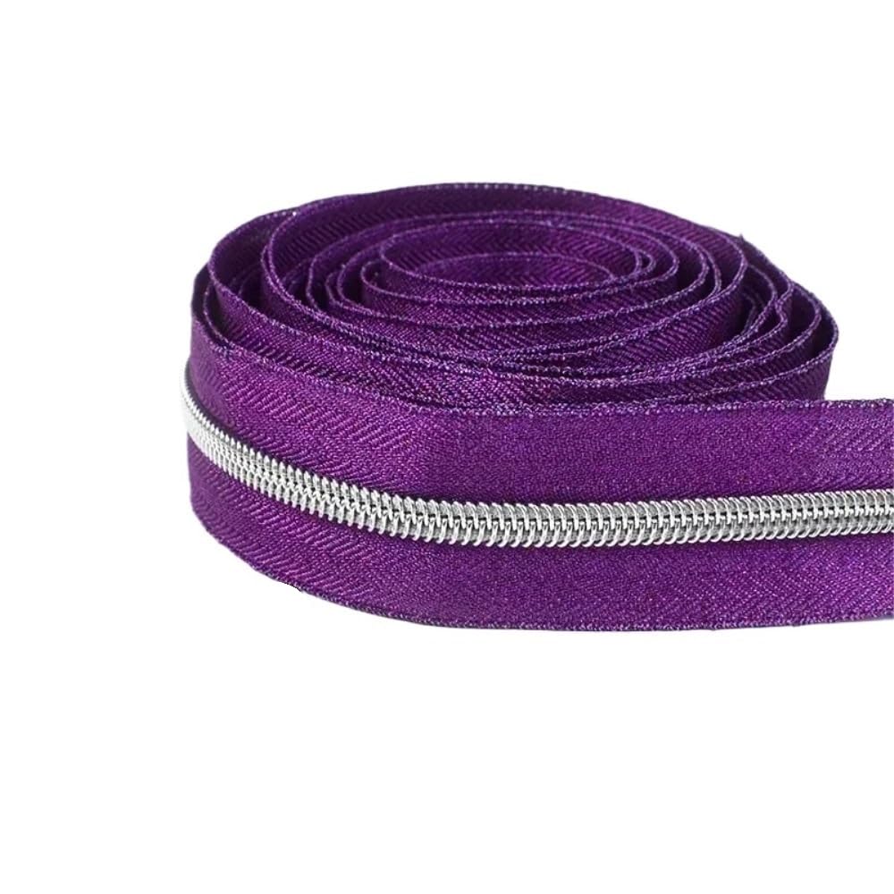 Zip Fastener 5# Silver/Gold/Black Good Flexibility Nylon Zipper Tape, Blue/Purple/Rose Red High Temperature Resistance Sliders 1pc(Rose Red Silver,3Meters)