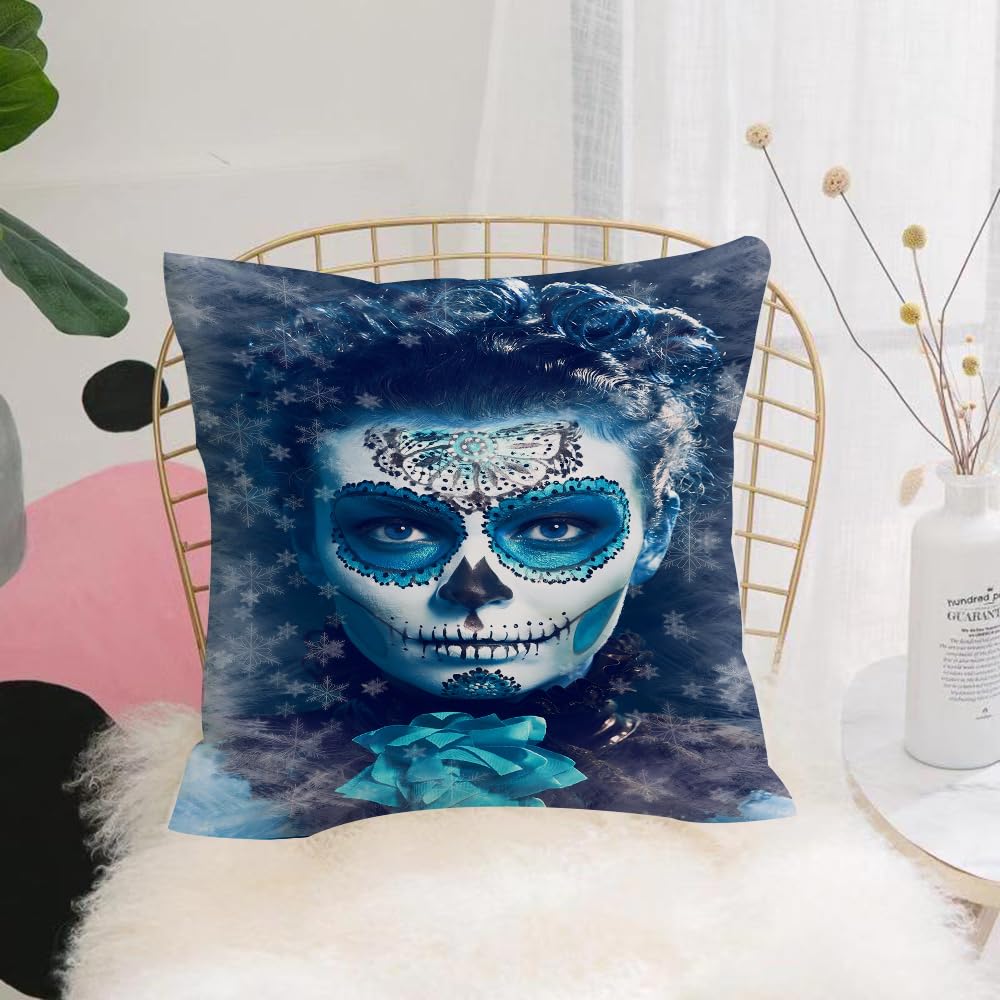 HYMSXW Cushion Cover,Throw Pillow Case Home Decorative for Living Room Bedroom Sofa Chair 20X20 Inch,Woman with Halloween Makeup. Sugar skull Beautiful Model. Santa Muerte concept.,Pillowcase 50X50cm
