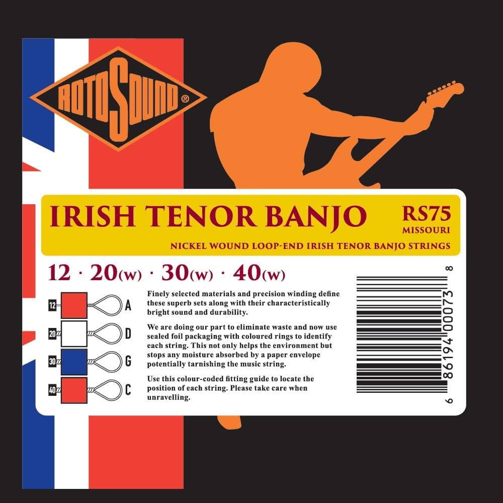 Rotosound Cuerdas para banjo, Juego de Cuerdas para Banjo Tenor RS75 Medium 10-32