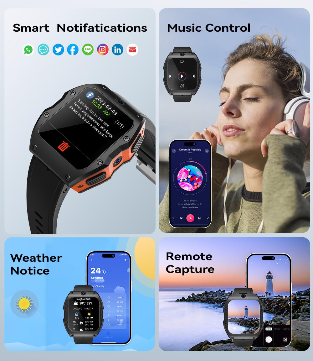 XJC001 4G LTE Android 9.0 Smartwatch 5.0MP 13.0MP Dual Camera 128GB Quad Core WIFI GPS Smart Watch (Nero RAM 4GB ROM 128GB)