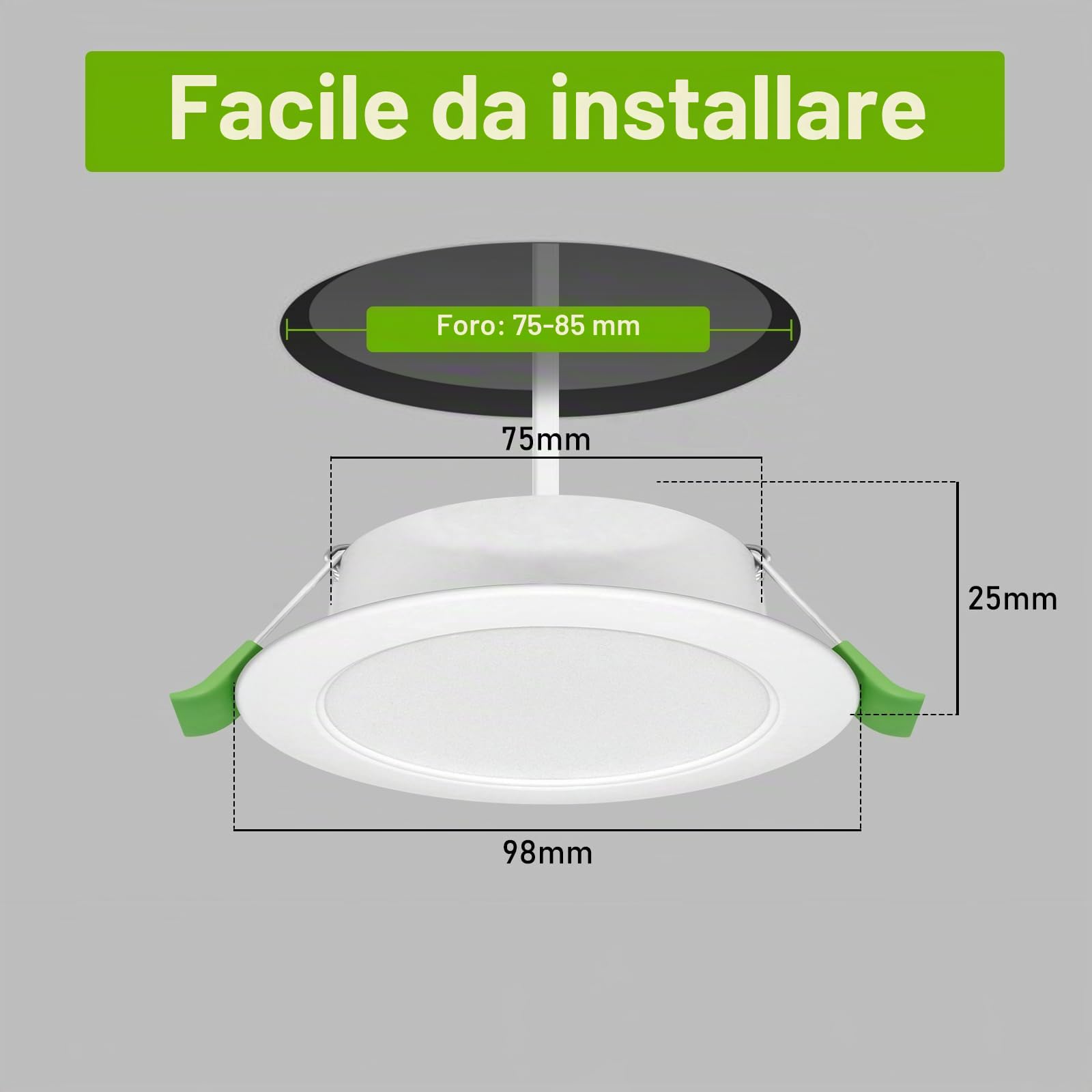 Faretti Led da Incasso per Cartongesso 230V, 8W Foro Φ 75-85mm, IP44, Non Dimmerabile, Faretti LED Soffitto, Bianco Neutro 4000K, Set di 6