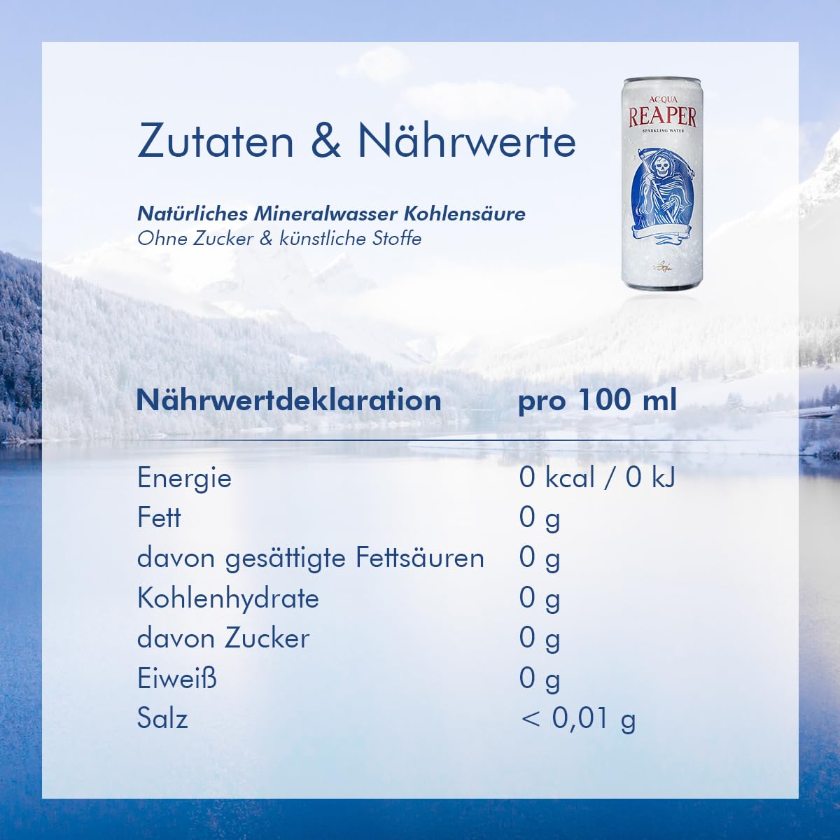 Acqua Reaper Sparkling Water 24er Pack | Natürliches Alpenwasser mit Kohlensäure – Sprudel Mineralwasser in Aluminium Getränkedosen (24 x 0,33l Dose) – Ohne Zucker & Inkl. Pfand EINWEG