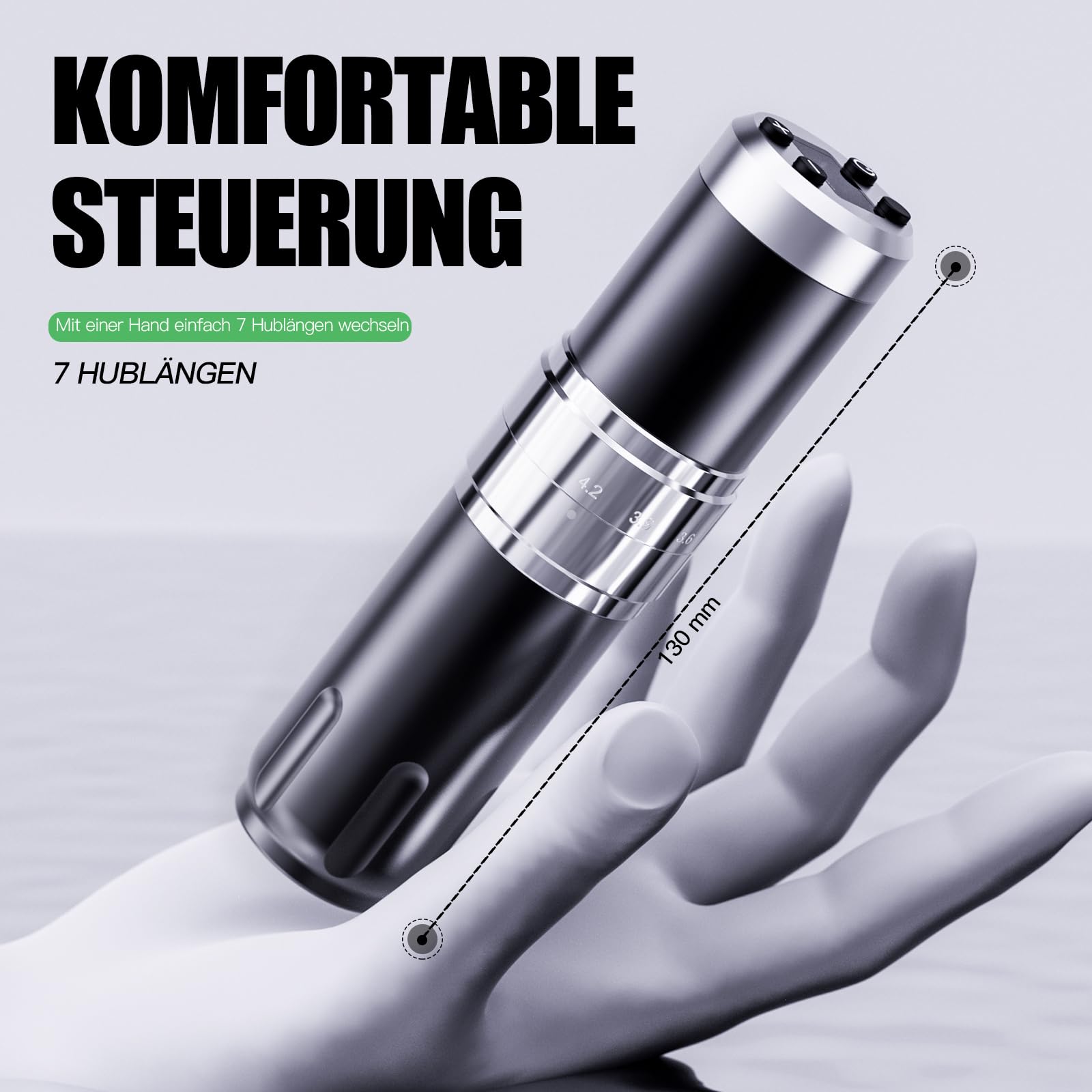 Dragonhawk Kabellose Tattoo Maschine Rotations Tätowiermaschine mit 2 Akkus 1500mAh, 7 Hubböden, Längeneinstellung 2.4-4.2mm & Digitaler LED-Anzeige für Anfänger Schwarz