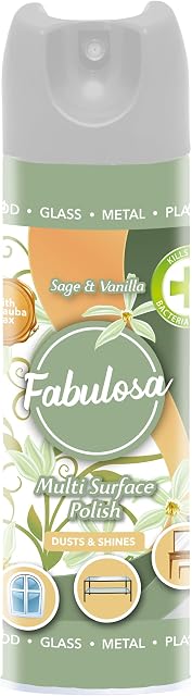 Fabulosa concentrated disinfectant Multi-Surface Anti-Bacterial Shining Furniture Polish Spray with Carnauba Wax, 300ml, Sage & Vanilla