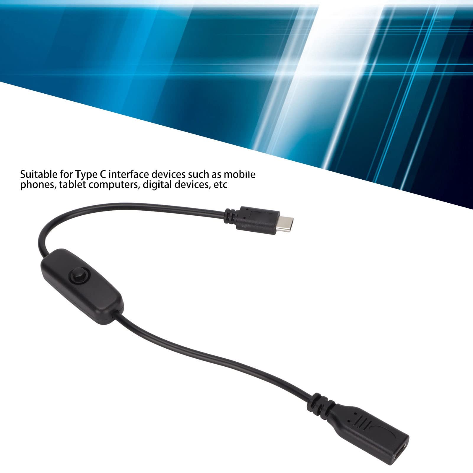 Goshyda Câble Rallonge USB-C Avec Interrupteur Marche/Arrêt | 30 Cm - PVC Noir - Pour Charge Smartphone, Tablette (Pas De Transfert Données)