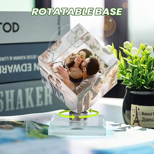 Miniatura 5 de VEELU Marco de collage de fotos personalizado, cubo de cristal giratorio en 3D, marco de fotos personalizado para boda, regalo de recuerdo