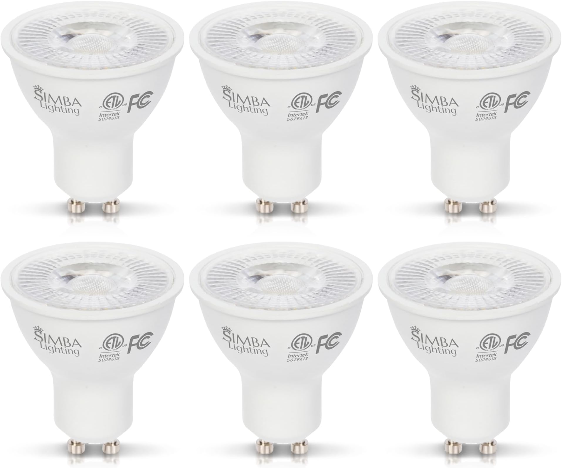Simba Lighting LED GU10 5W ETL Listed Non-Dimmable Spot Light Bulb (6 Pack) Halogen 50W Replacement MR16 Shape for Accent, Track Lighting, 38° Beam Angle, 120V, Twist-N-Lock Bipin Base, 5000K Daylight