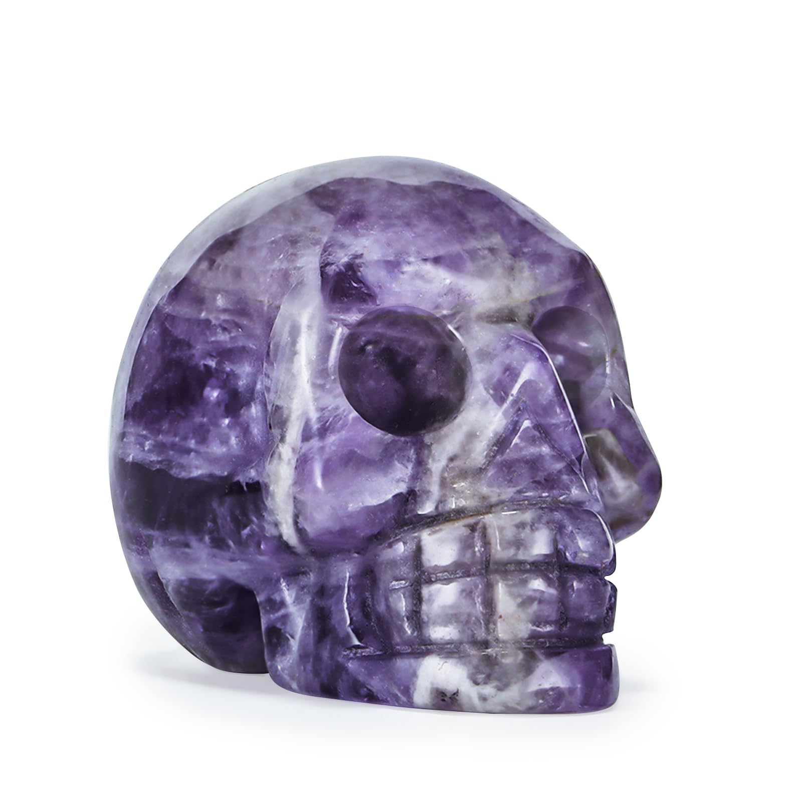 Artistone 2" Amethyst Crystal Skull Statue,Hand Carved Healing Gemstone Human Skull Head Art Figurine for Halloween Decor, Home Office Decoration, Haunted House with Gift Box