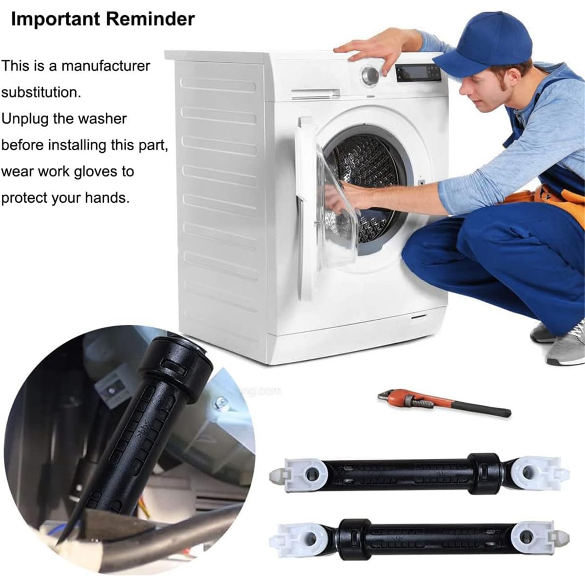 4 Stück Stoßdämpfer for Waschmaschinen, Ersatz for Whirlpool, ersetzt 8182703, AP3868181, 1173231, 8181646, PS989596