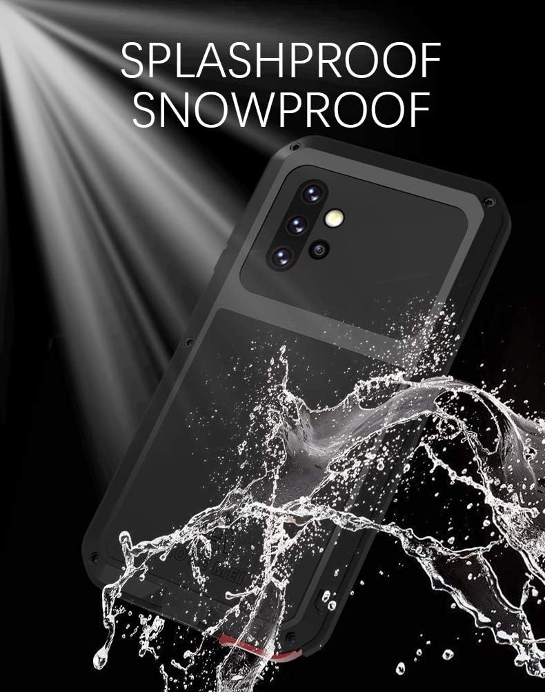 LOVE MEI Compatible with Samsung Galaxy A52 Case, Outdoor Sports Waterproof Military Heavy Duty Shockproof Dust/Dirt Proof Hybrid Aluminum Metal+Silicone+Tempered Glass Case Hard Cover (Black)