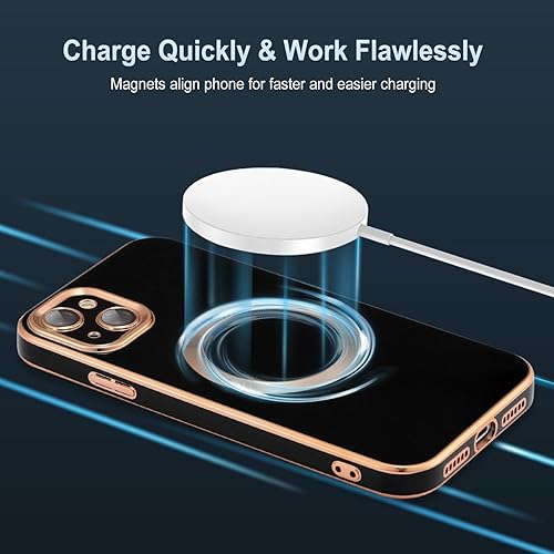 Miniatura 2 de QLTYPRI Funda magnética para iPhone 13 de 6.1 pulgadas, compatible con MagSafe, funda de silicona suave con borde chapado de lujo, protección de