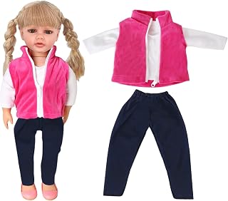 Baby Doll Girl Clothes Accessories Set - 3 Piece Reborn Girl Doll Baby Clothes Fits 15-18 Inch New Born Baby Doll, Pink Tank Top, White Top, Blue Pants Doll Outfit for Boys & Girls Birthday Gifts